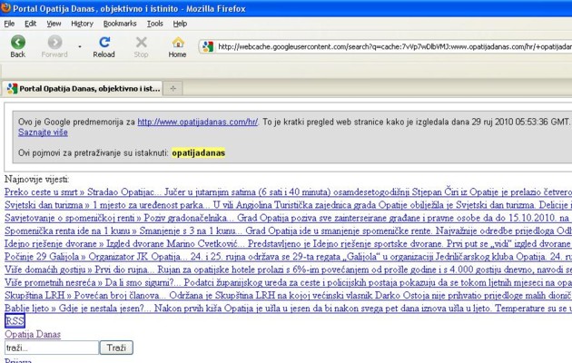 Liburnija.net: Screenshot 'ostataka portala' na adresi www.opatijadanas.com