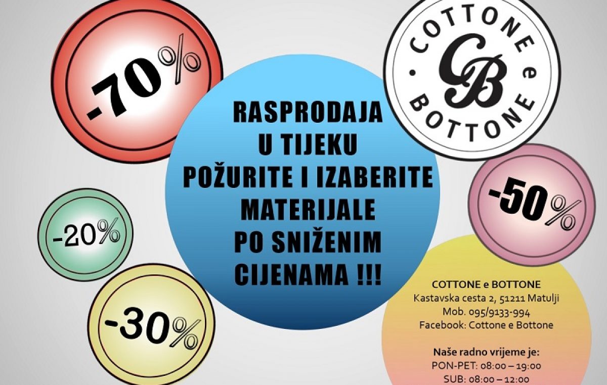 PROMO Trgovina Cottone e Bottone počela s rasprodajom većeg dijela asortimana zbog promjene poslovanja @ Matulji